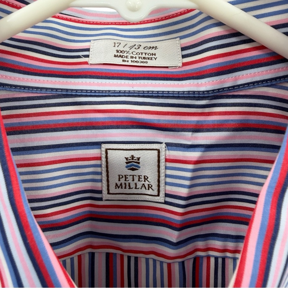 Peter Millar Multi Stripe Button Down Shirt Size 17 43 Classic Fit Cotton NWT - Picture 12 of 16